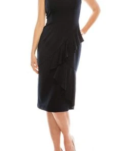 Maggy London - G3907M Sleeveless V Neck Ruffle Drape Sheath Dress