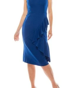 Maggy London - G3907M Sleeveless V Neck Ruffle Drape Sheath Dress