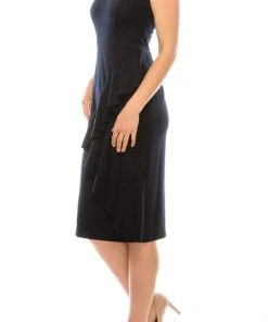 Maggy London - G3907M Sleeveless V Neck Ruffle Drape Sheath Dress