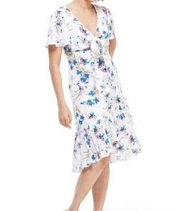 Maggy London - G4059M Flutter Sleeve Floral Print Wrap Skirt Dress 9 Maggy London - G4059M Flutter Sleeve Floral Print Wrap Skirt Dress