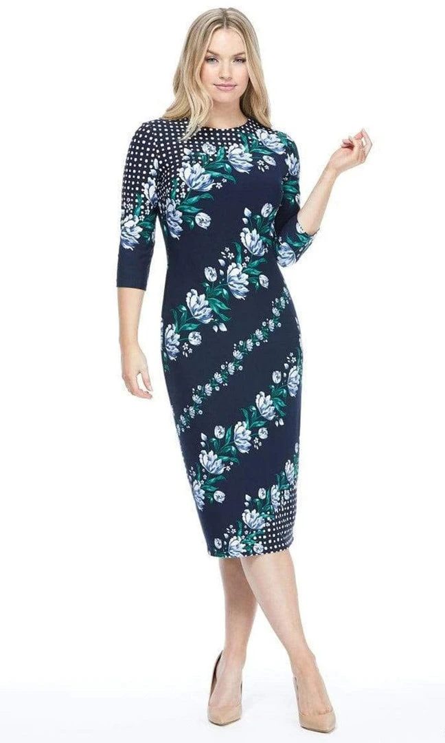 Cocktail Dresses Maggy London - G4373M Quarter Sleeve Floral Print Dress 3 Cocktail Dresses Maggy London - G4373M Quarter Sleeve Floral Print Dress