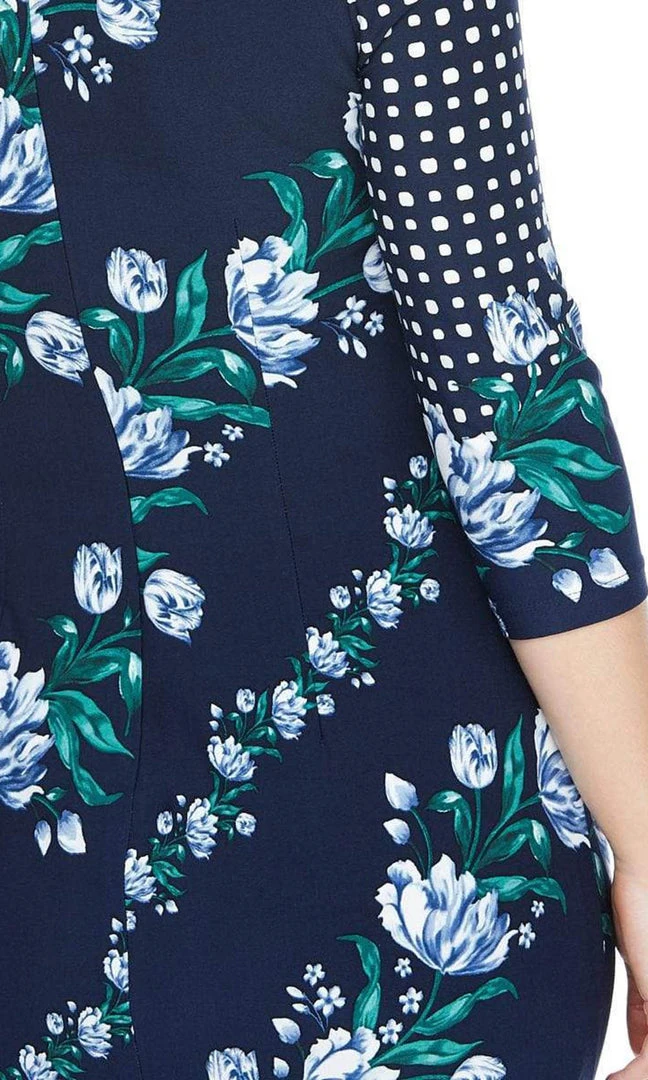 Cocktail Dresses Maggy London - G4373M Quarter Sleeve Floral Print Dress 6 Cocktail Dresses Maggy London - G4373M Quarter Sleeve Floral Print Dress