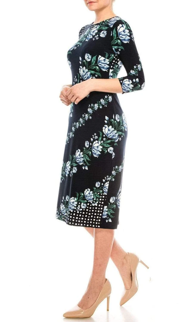 Cocktail Dresses Maggy London - G4373M Quarter Sleeve Floral Print Dress 9 Cocktail Dresses Maggy London - G4373M Quarter Sleeve Floral Print Dress