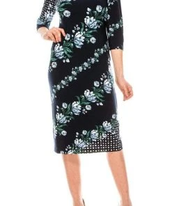 Cocktail Dresses Maggy London - G4373M Quarter Sleeve Floral Print Dress 14 Cocktail Dresses Maggy London - G4373M Quarter Sleeve Floral Print Dress