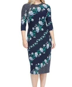 Cocktail Dresses Maggy London - G4373M Quarter Sleeve Floral Print Dress 12 Cocktail Dresses Maggy London - G4373M Quarter Sleeve Floral Print Dress