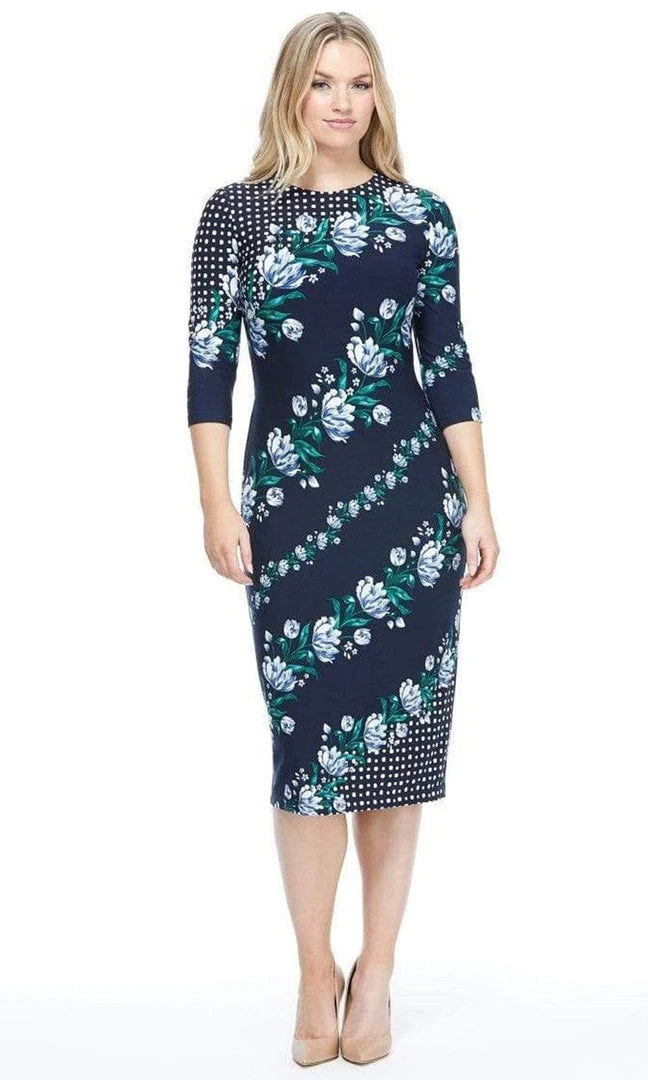 Cocktail Dresses Maggy London - G4373M Quarter Sleeve Floral Print Dress 5 Cocktail Dresses Maggy London - G4373M Quarter Sleeve Floral Print Dress