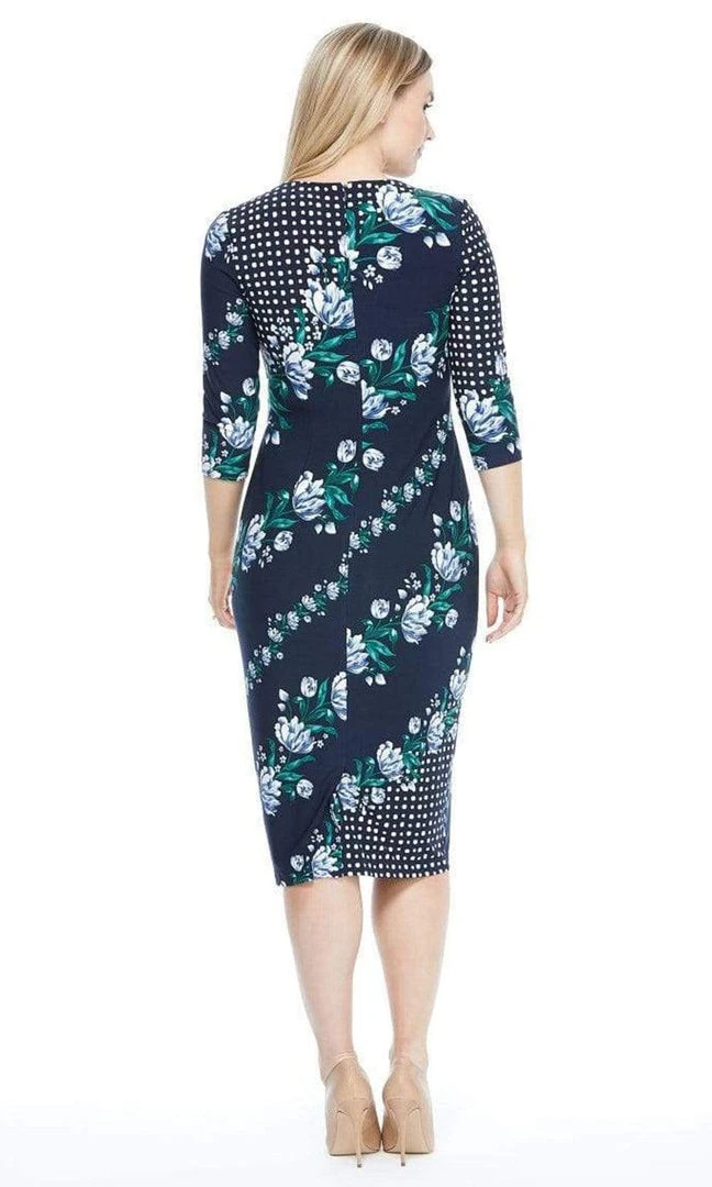 Cocktail Dresses Maggy London - G4373M Quarter Sleeve Floral Print Dress 4 Cocktail Dresses Maggy London - G4373M Quarter Sleeve Floral Print Dress