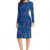Maggy London - GSF03M Long Sleeve Floral Print Midi Dress - 1 Pc Navy Blue In Size 4 Available