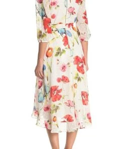 Maison Tara - 91039M Tea Length Floral Faux Wrap Dress Cocktail Dresses