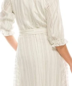 Maison Tara - 91053M Tea Length Pinstripe Print A-Line Dress