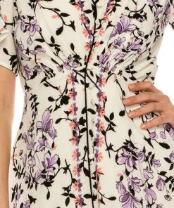 Maison Tara - 91062M Floral Print Buttoned A-Line Dress Cocktail Dresses