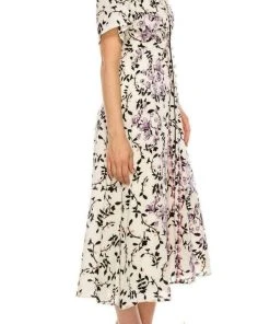 Maison Tara - 91062M Floral Print Buttoned A-Line Dress Cocktail Dresses