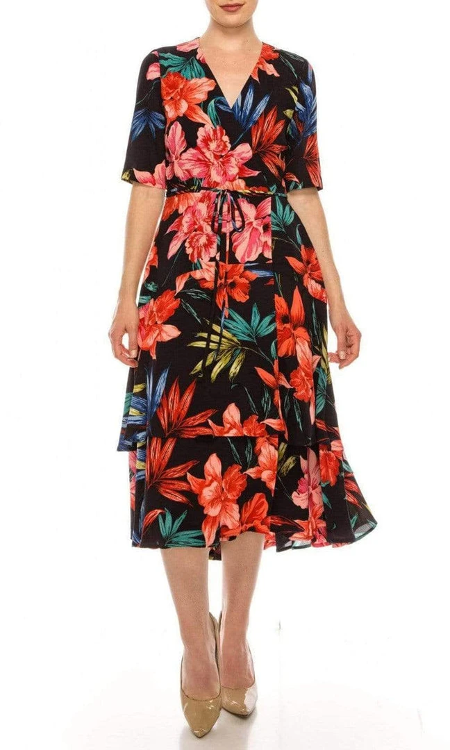 Cocktail Dresses Maison Tara - 91071M Short Sleeve Floral Print A-Line Dress 3 Cocktail Dresses Maison Tara - 91071M Short Sleeve Floral Print A-Line Dress