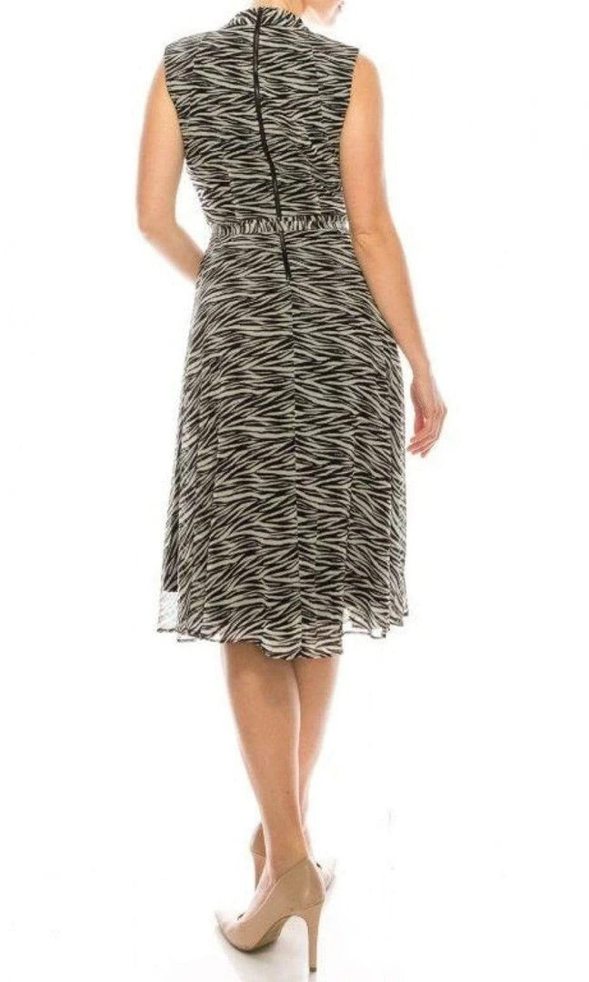 Cocktail Dresses Maison Tara - 91087M Knee Length Cutout Ornate Zebra Print Dress 4 Cocktail Dresses Maison Tara - 91087M Knee Length Cutout Ornate Zebra Print Dress