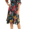 Maison Tara - 91125M Tea Length Floral Metallic Wrap Style Dress Cocktail Dresses 2 Maison Tara - 91125M Tea Length Floral Metallic Wrap Style Dress Cocktail Dresses