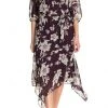 Maison Tara - 91136M Tea Length Floral Faux Wrap Style Dress Cocktail Dresses