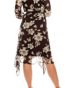 Maison Tara - 91136M Tea Length Floral Faux Wrap Style Dress Cocktail Dresses