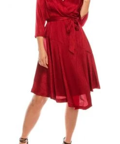 Maison Tara - 91143M Three Quarter Sleeve Twill Faux Wrap Dress Cocktail Dresses