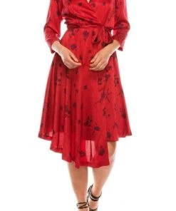 Maison Tara - 91143M Three Quarter Sleeve Twill Faux Wrap Dress Cocktail Dresses