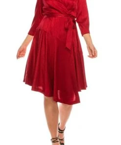 Maison Tara - 91143M Three Quarter Sleeve Twill Faux Wrap Dress Cocktail Dresses