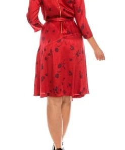 Maison Tara - 91143M Three Quarter Sleeve Twill Faux Wrap Dress Cocktail Dresses