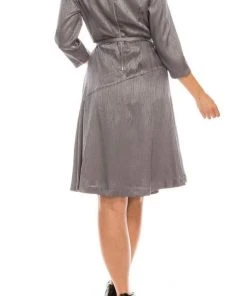 Maison Tara - 91143M Three Quarter Sleeve Twill Faux Wrap Dress Cocktail Dresses