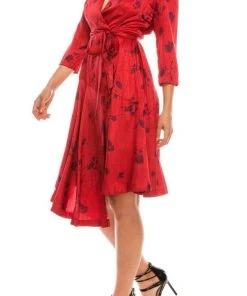 Maison Tara - 91143M Three Quarter Sleeve Twill Faux Wrap Dress Cocktail Dresses