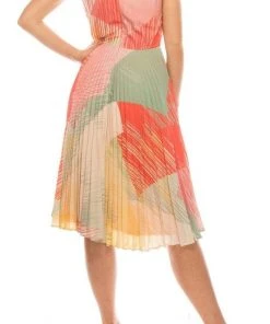 Cocktail Dresses Maison Tara - 91238M Cap Sleeve Tie-Waist Print A-Line Dress