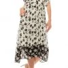 Maison Tara - 95014M Floral Print V Neck Faux Wrap Dress