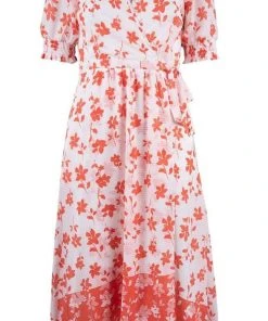 Maison Tara - 95014M Floral Print V Neck Faux Wrap Dress