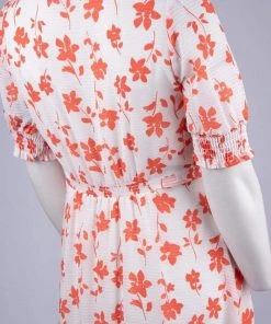 Maison Tara - 95014M Floral Print V Neck Faux Wrap Dress