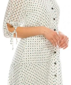 Maison Tara - 95043M Tea Length Polkadot Button Down Dress