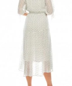 Maison Tara - 95043M Tea Length Polkadot Button Down Dress
