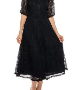 Maison Tara - 95055M Short Sleeve Eyelet A-Line Dress Cocktail Dresses