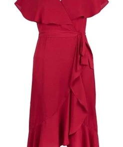 Maison Tara - 95071M Cape Sleeved Illusion Wrap Ruffle Dress