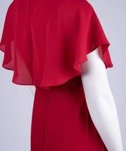 Maison Tara - 95071M Cape Sleeved Illusion Wrap Ruffle Dress