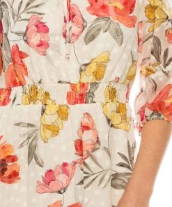 Maison Tara - 95084M Ruffle Trimmed Sleeve Tie Notch A-Line Dress