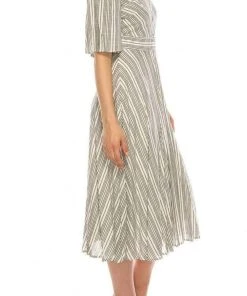 Maison Tara - 95100M Short Sleeve Stripe Tie Back Dress
