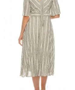 Maison Tara - 95100M Short Sleeve Stripe Tie Back Dress