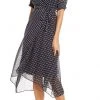 Maison Tara - 95109M Tea Length Polkadot Faux Wrap Dress 1 Maison Tara - 95109M Tea Length Polkadot Faux Wrap Dress