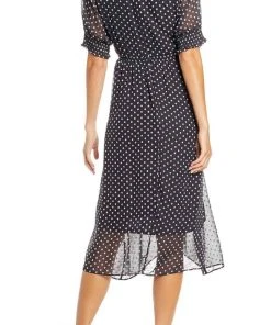 Maison Tara - 95109M Tea Length Polkadot Faux Wrap Dress