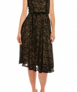 Maison Tara - 95183M Cap Sleeve Velveted Lace A-Line Dress