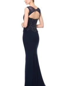Formal Gowns Marsoni By Colors - Beaded Baroque Illusion Gown M155 - 1 Pc Charcoal Grey In Size 12 Available