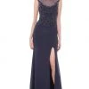 Formal Gowns Marsoni By Colors - Beaded Baroque Illusion Gown M155 - 1 Pc Charcoal Grey In Size 12 Available