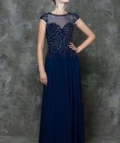 Marsoni By Colors Beaded Illusion A-Line Gown M181 - 1 Pc Navy In Size 18 Available Formal Gowns