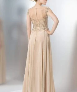 Formal Gowns Marsoni By Colors - Cap Sleeve Beaded Illusion Chiffon Long Dress M108 - 1 Pc Champagne In Size 20 Available
