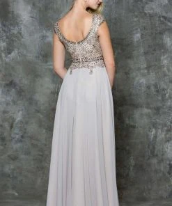 Marsoni By Colors - Cap Sleeve Keyhole A-Line Chiffon Gown M173 - 1 Pc Latte And 1 Pc Nude In Size 20 Available Formal Gowns