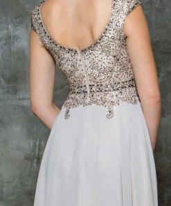 Marsoni By Colors - Cap Sleeve Keyhole A-Line Chiffon Gown M173 - 1 Pc Latte And 1 Pc Nude In Size 20 Available Formal Gowns