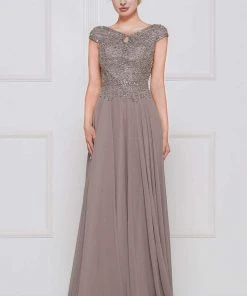 Marsoni By Colors - Cap Sleeve Keyhole A-Line Chiffon Gown M173 - 1 Pc Latte And 1 Pc Nude In Size 20 Available Formal Gowns