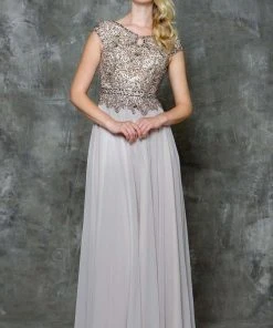 Marsoni By Colors - Cap Sleeve Keyhole A-Line Chiffon Gown M173 - 1 Pc Latte And 1 Pc Nude In Size 20 Available Formal Gowns